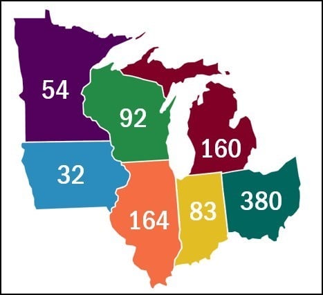map showing number of deaths due to drug use in Midwest